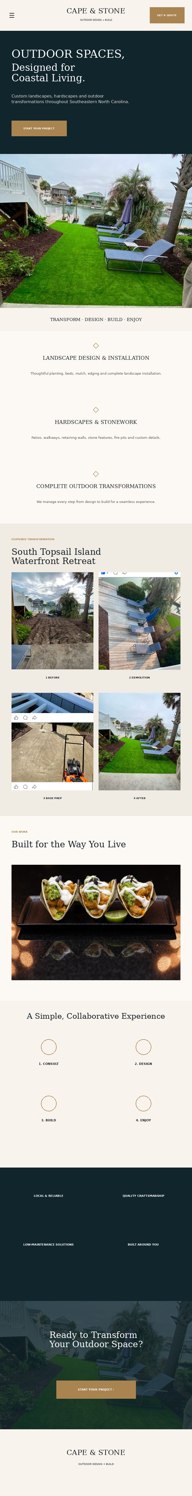 Cape & Stone concept website — mobile homepage