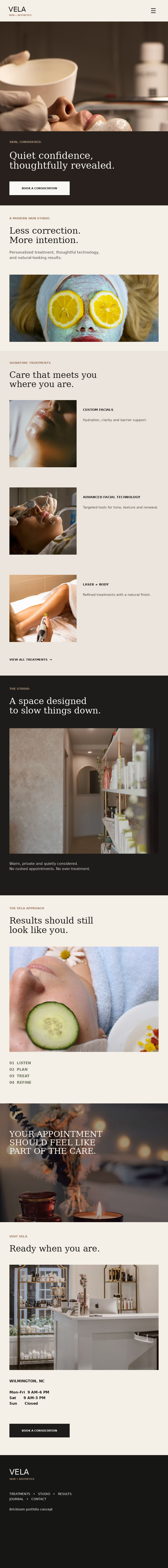 Vela concept website — mobile homepage