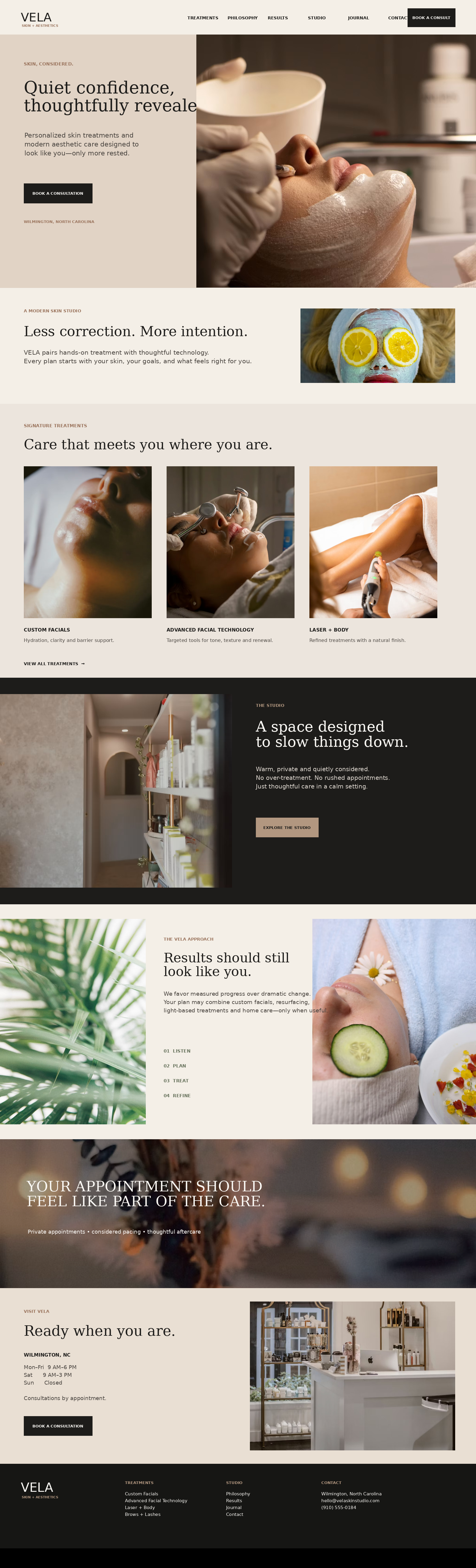 Vela concept website — desktop homepage